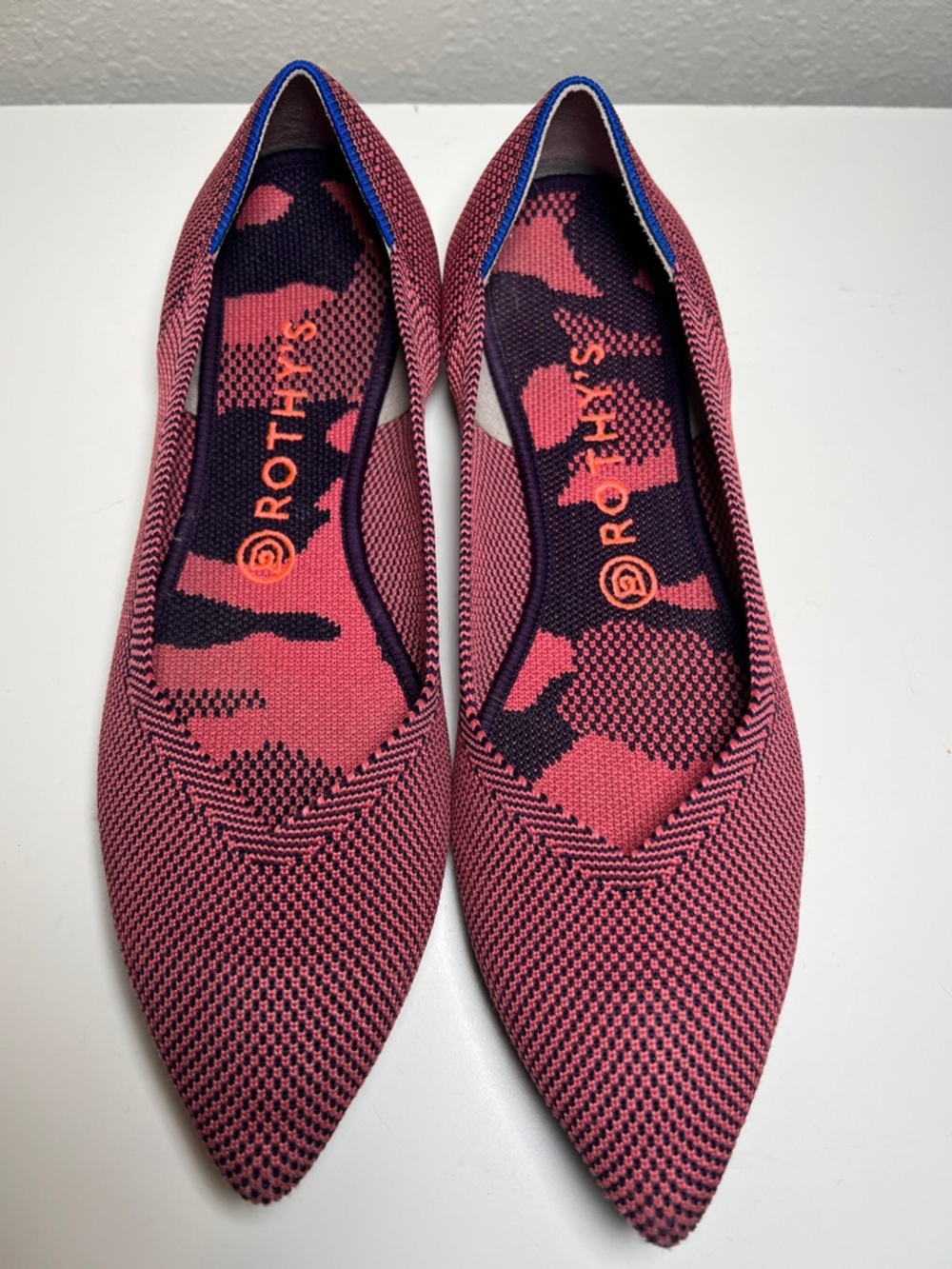 Rothy's Pointed Knit Ballet Flat - Rose Pink with Navy Insole